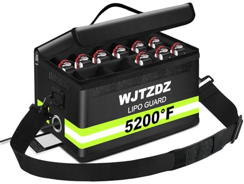 WJTZDZ Lipo Fireproof Explosionproof Safe Bag-Large Capacity Storage Guard Pouch for Charging with Waterproof Zipper/Reflective Strip/Handle/Shoulder Strap-12 Cell Adjustable (12.6x6.7x6.7in)