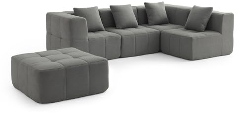 MILYsofa Modulares Ecksofa 4-Sitzer mit Ottomane, Bouclé-Bezug Wolkengrau, 5-teilig, Abnehmbare Kissenbezüge (Wolkengrau, 4-Sitzer mit Ottomane)
