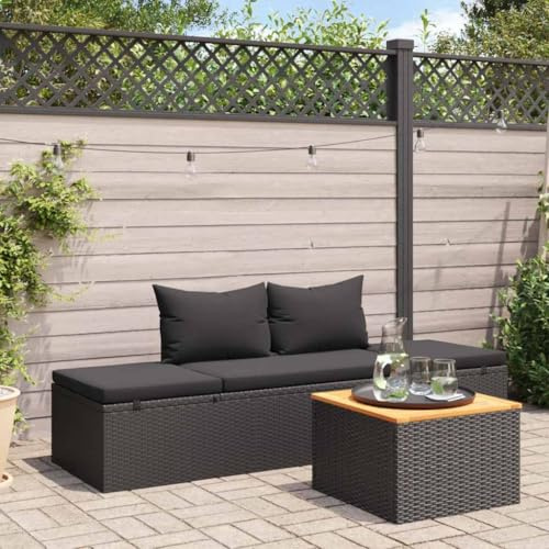 HGBNMER Liegestuhl verstellbar Sonnenliege mit Auflage Poly Rattan Schwarz 2 Stück bequemes Lounge-Bett für Terrasse Balkon Pool Garten Camping