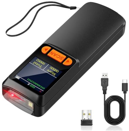 Akfldms Mini Bluetooth Barcode Scanner Portable Handheld Bluetooth Barcode Reader Wireless 2D QR 1D Bar Code Scanners with LCD Screen Display for Smart Phone, Computers & POS