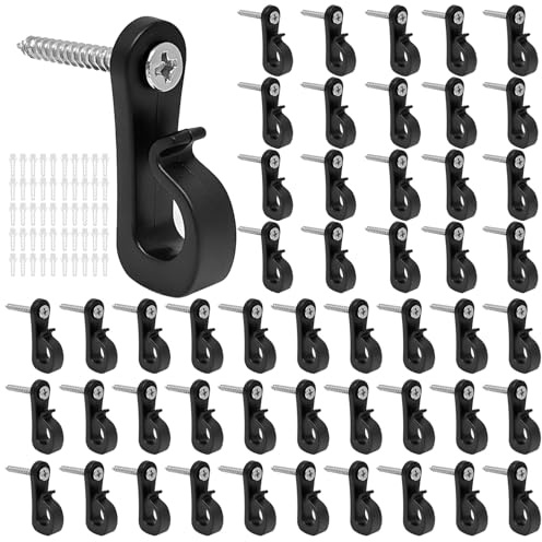 50 Pack Q Hanger Hooks Screw in Safety Buckle for String Lights Outdoor | Heavy Duty Stainless Steel Wall Hangers for Patio Garden Fence Plants Pergola Gutter Christmas Lights and Exterior Decoration