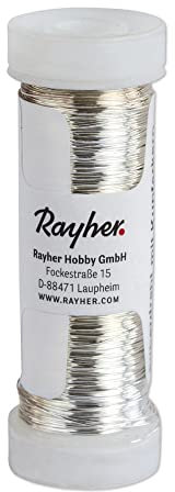 Rayher 2402700 Silberdraht mit Kupferkern, 0,40 mm ø, Kunststoffspule 40 m, nickelfrei, Silberdraht zum Basteln, Bindedraht, Wickeldraht, Schmuckdraht