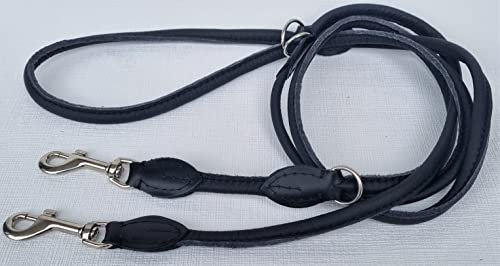 Luxus HUNDELEINE, RundeLeine, 220cm/8mm, Leder+Schwarz+Verstellbar (7-12-10-25)