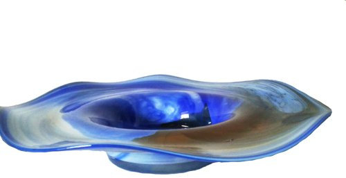 Grande ciotola di vetro decorativo con bordo curvo, grande ciotola di vetro, ciotola di vetro colorato e soffiato a mano in colore blu, beige e bianco, diametro circa 28 centimetri, design Oberstdorfer Glashütte