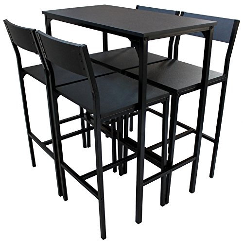 YELLOO Mod. LIGNANO Set Mesa y 4 Taburetes Cocina Angulo Bar Muebles Sillas Salón Color Negro
