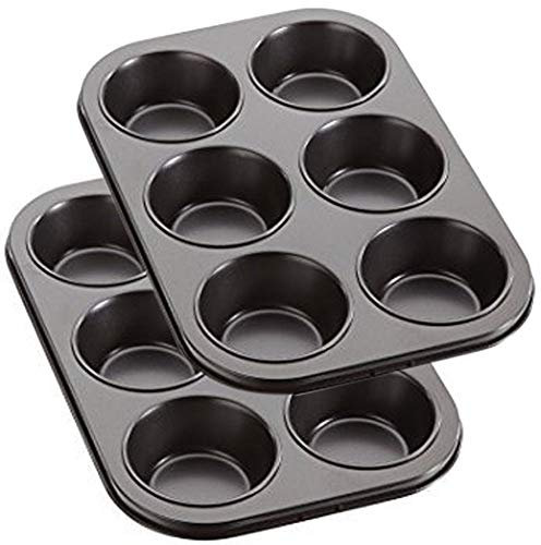 Space Home - Moule à Cupcakes - Plaque à Muffins - Acier au Carbone - Revêtement Antiadhésif - Set 2 (6 cavités)
