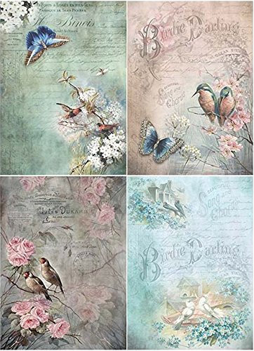 Zita's Creative Reispapier A4 - Birdie Darling, klein. Motiv-Strohseide, Strohseidenpapier, Decoupage Papier