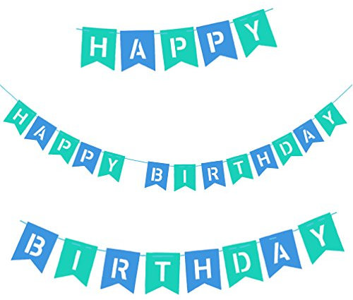 Oblique-Unique® Happy Birthday Girlande in Blau und Türkis aus echtem Filz - Geburtstag Party Dekoration