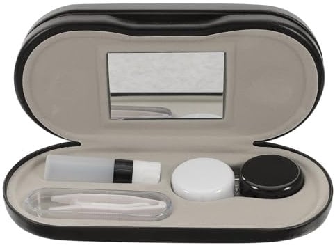 Etui für Brillen und Kontaktlinsen - 2 in 1 - mit Spiegel Kontaktlinsenbehälter Tragbar Schutzhülle Travel Mini Container Kontaktlinsenetui (Schwarz)
