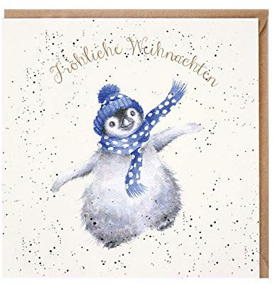 Wrendale - GX028 - Weihnachtskarte, Doppelkarte mit Umschlag, Pinguin, Fröhliche Weihnachten, 15cm x 15cm