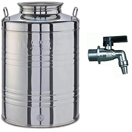 PEBSHOP Contenedor bidón barril para aceite y alimentos de acero inoxidable (15 litros Ø 31 x H. 29 cm)