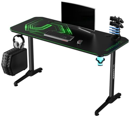 ULTRADESK FRAG V3 Computertisch Gaming-Schreibtisch - Gaming Tisch Stahlkonstruktion - Platz für Zwei Monitore - Futuristische Formen - Beinfreiheit und Mehr - Inklusive Zubehör - 140x60cm - Grün