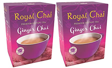 Royal Chai Ginger Sucré 220 g (lot de 2) – Thé instantané premium – Thé au gingembre – Naturel – Thé indien instantané au gingembre