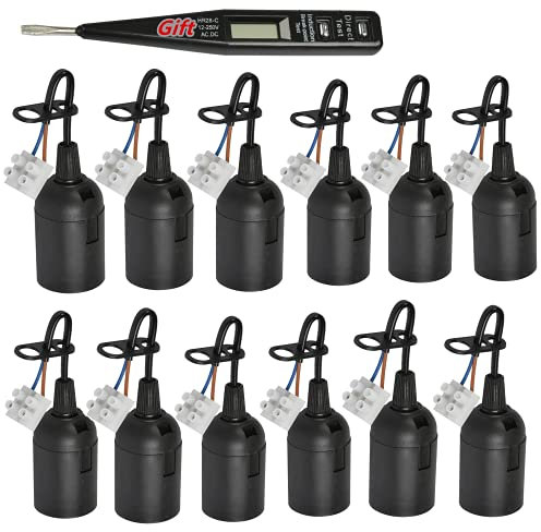 12 Pièces Douille E27 Support d'ampoule E27 rénovation Douille,Tension VDE/testeur de Phase,Base de Lumière Douille de Suspension,Douille de Chantier