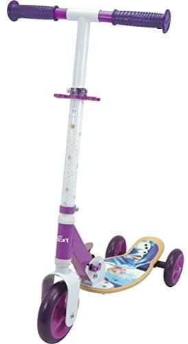 Smoby - Die Eiskönigin Wooden Scooter - 3 Rädriger Roller mit höhenverstellbarem Lenker, Holz Trittfläche und stabilem Metallrahmen, 63 x 33 x 7 cm, für Kinder ab 3 Jahren