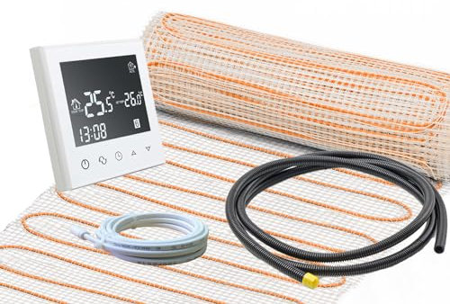 Extra starke elektrische Fußbodenheizung UltraPro für Fliesen 200 W/m² Komplett-Set mit Thermostat RT-50 weiß (2 m² - 0,5 x 4 m)