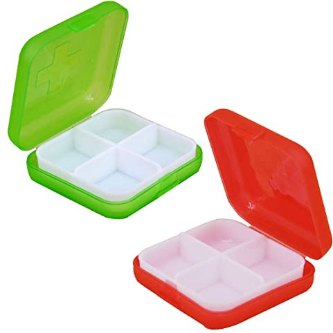 YATEICBC 2 x Portapillole Giornaliero in plastica con 4 scomparti Contenitore per medicinali - Portapillole da viaggio portatile Portapillole tascabile – Contenitore Organizer per medicinali