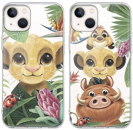 [2 Confezioni] Cover Custodia per Apple iPhone 13 iPhone 14 6,1,Anime Lion Designs Cartone Animato Modello Protezione Case, Trasparente Morbida TPU Silicone Cover Compatibile con iPhone 13