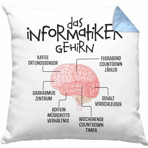 Trendation Informatiker Gehirn Kissen mit Füllung 40x40 Geschenk Lustiger Spruch Softwareentwickler Nerd Geschenkidee Programmierer Coder IT Techniker (Blau)
