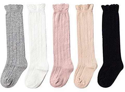 DRESHOW Calcetines hasta la Rodilla para Niña y Niño Pequeño con Lazo - Infantiles de Algodón para Bebé y Vestir