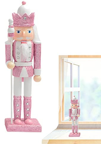 Soldato di Schiaccianoci rosa, 30 cm, rosa di Natale schiaccianoci soldato guardia – Schiaccianoci Soldato King Figurine ornamento da tavolo per regali di Natale da collezione