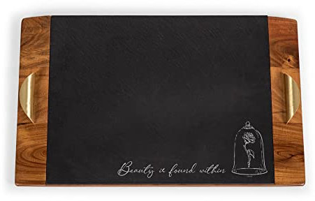 PICNIC TIME 957-07-512-033-12 Disney Covina Serviertablett aus Akazie und Schiefer, Kirsite, Akazienholz – Die Schöne und das Biest