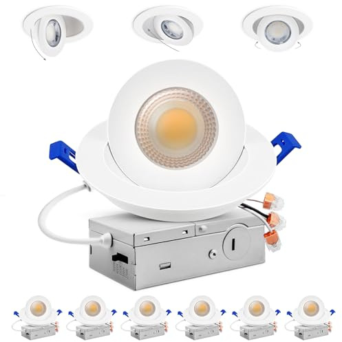 Adetu 4 inch 5CCT Gimbal Led Recessed Lights, 360°+90° Adjustable Directional Recessed Lighting, 2700K/3000K/3500K/4000K/5000K Dimmable Retrofit Eyeball Can Lights with Jbox, ETL(White, 6 Pack)
