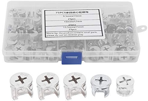 75PCS Furniture Connecter Cam Lock Fittings, Cam Lock Nut Furniture Fixing Screws, Joint Connector Bolts Locking Screws for Flat Pack Furniture, Cabinet Cam Fixings for Self-Assembly Furniture