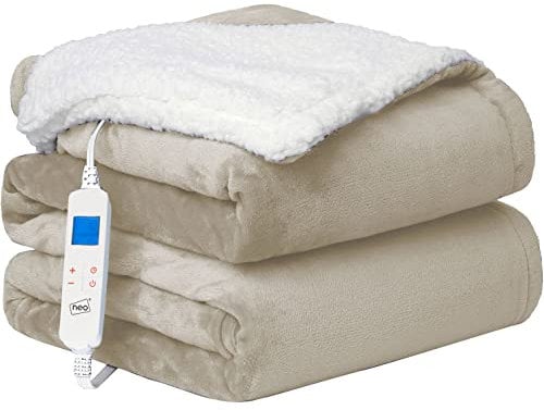 Neo Electric Heated Throw Over Blanket Soft Thickened Flannel Sherpa Reversible (Beige)