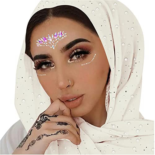RARITYUS Damen Kopfwickel mit Glitzer Strass Perlen Mode Schals Hijab Muslim Kopf Langer Schal Wrap Schals, Glitzerfarbe 5, Einheitsgröße