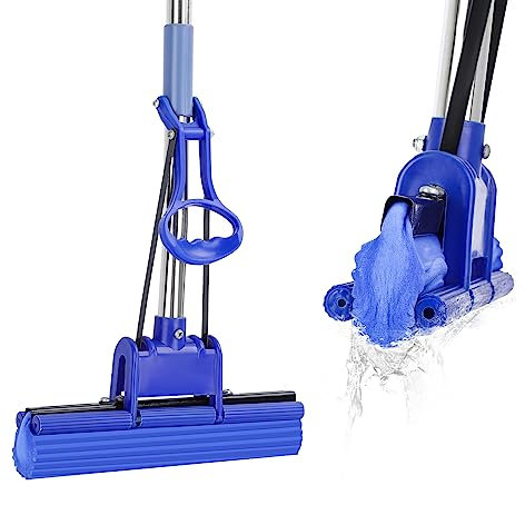 Supernic Sponge Mop with Super Absorbent Sponge Heads Floor Cleaner with Telescopic Handle Self-Wringing Wood Floor Mop for Hardwood Laminated Floors Bedroom Kitchen Bathroom, Multi