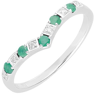 Ivy Gems 9ct White Gold Emerald and Diamond Wishbone Eternity Ring (M)