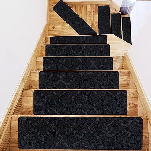Hearda Pisadas Antideslizantes para Escalones de Madera, Alfombra Vinilica, Alfombra Escaleras Lavable Antideslizante, Se Utiliza para Proteger a los Ancianos, Mascotas, niños (12 pc,Negro2)