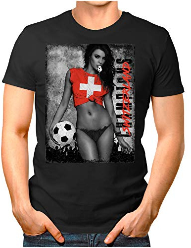 OM3 - Champions - Herren Länder T-Shirt mit Länderflagge Ländershirt Fan Sexy Girl Frau Fußball Trikot Vintage Schwarz S - 4XL