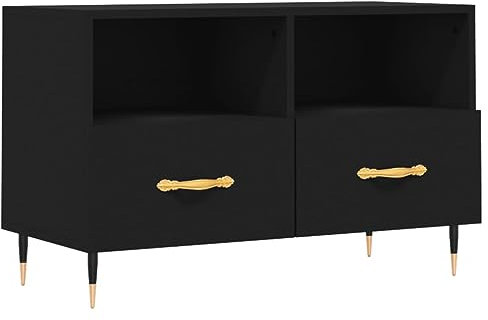 vidaXL TV Schrank, Fernsehschrank mit Eisenbeinen, Fernsehtisch für Wohnzimmer, Lowboard Sideboard TV Ständer TV Gerät, Schwarz Holzwerkstoff