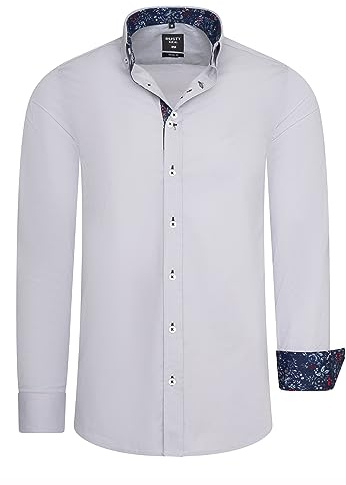 Rusty Neal Herren Freizeit-Hemd mit Lässigem Knopf-Design abgesetzt mit Blumen-Muster Stretch Langarm Slim Fit 030