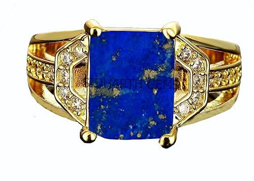 AKSHITA GEMS Lapislazuli-Ring, 3,25 Ratti/2,00 Karat, natürlicher Lapiz-Ring, original Labor-zertifiziert, blauer Lapislazuli, vergoldet, verstellbarer Ring für Damen und Herren, Metall, Lapislazuli