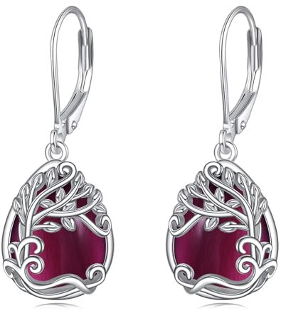 Baum des Lebens Amethyst Ohrringe für Damen 925 Sterling Silber Lebensbaum Tropfen Ohrringe Leverback Schmuck Geschenke (DD-Baum des Lebens Amethyst)