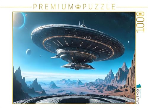 Puzzle · Untertasse bei der Landung auf einem Alien-Planeten | Raumschiffe und Ufos · 1000 Teile · Lege-Größe 64 × 48 cm · CALVENDO Puzzle