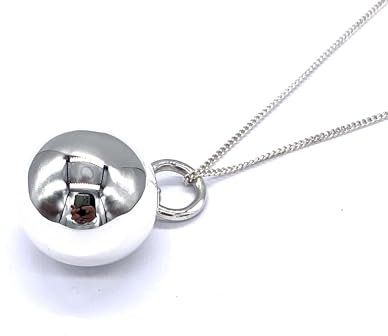 Generic 925 Sterling Silver Harmony Chime Ball Charm Pendant, Unisex Adults Jewelry Enthusiasts Necklace, Silver, 16 mm, 18 inches, Classic Style, Polished Finish, Cuban Chain