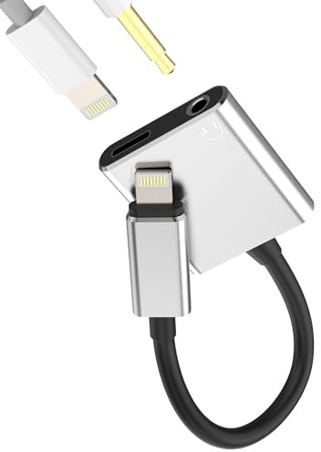Lightning to 3.5mm Splitter 2in1 Charger Audio Cord for Apple MFI Certified Headphone Jack Dongle Cable AUX Adapter for iPhone 7 8 Plus 14 13 12 11 Pro Max for iPad Connector Music Earphone Converter