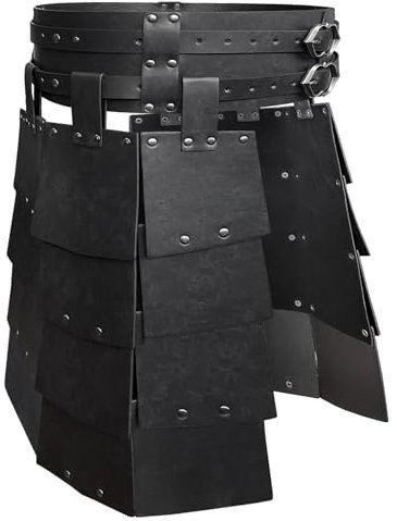 HiiFeuer Armure de cuisse médiévale en faux cuir à large ceinture, Armure de taille rétro à deux côtés, armure de jupe de mercenaire et de chevalier pour le jeu de rôle (Noir A)