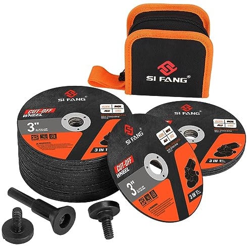 SI FANG 25 dischi da taglio da 7,6 cm con mandrino di montaggio da 6,35 mm per smerigliatrice, dischi da taglio in metallo da 76 mm x 1,2 mm x 9,5 mm, con custodia, per utensili rotanti, trapano e