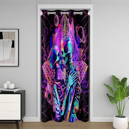 Homemissing Zuckerschädel Türvorhang 106x203cm Kinder Böhmisch Gotik Schädel Schrank Vorhang für Schlafzimmer Wohnzimmer Valentinstag Vorhang Romantisch Vorhang für Innentür Raumteiler