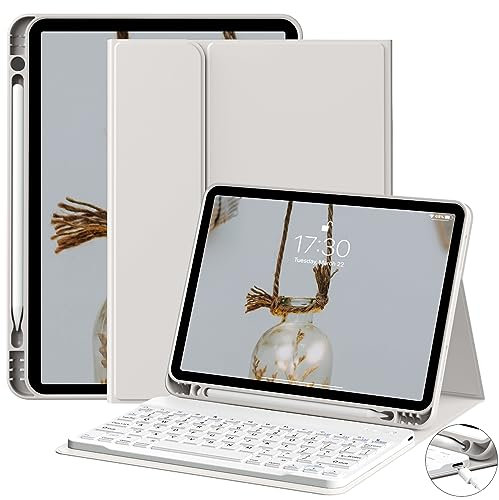 JKSML Tastatur Hülle für iPad Air 11 Zoll (M3/M2) 2025/2024 & iPad Air 5./4.Gen (2022/2020) 10.9 Zoll mit Pencil Halter, Abnehmbarer Bluetooth QWERTZ Tastatur, Auto Schlafen/Wecken (Grau)