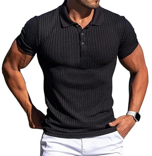 LBL Men’s Polo Shirts Short Sleeve T-Shirt Slim Fit Plain Golf Tops Summer Casual Polo T Shirts APH019 Black XXL