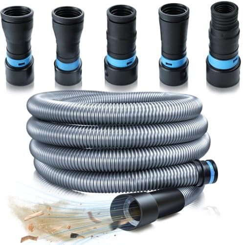 Staubsammelschlauch-Set für Zuhause und Geschäft, mit 5 Adaptern von Elektrowerkzeug und Schleifmaschine, kompatibel mit mehreren Marken, silbergrauer Vakuumschlauch, 3,8 cm x 4,2 m
