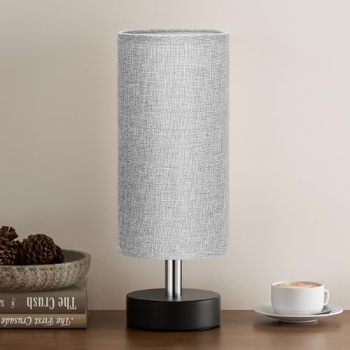 Kakanuo Nachttischlampe Tischlampe Klein, Grauer Nachttischleuchte, Tischleuchte mit Kabelschalter, Kleine Lampe für Nachttisch Wohnzimmer Schlafzimmer Büro Kinderzimmer(Birne Nicht Enthalten)