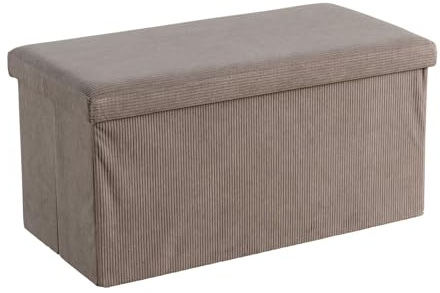 Home Source Large Folding Ottoman Corduroy Fabric Storage Chest, Grey, 76cm Rectangle