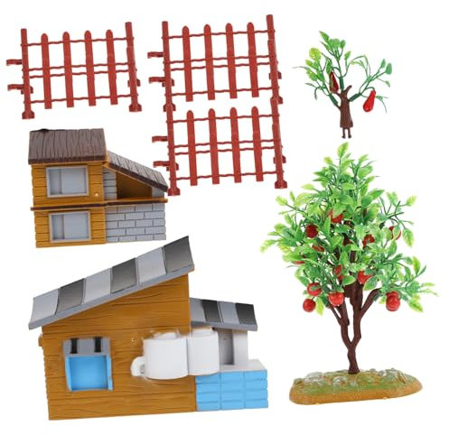 SEWOART Spielzeug Simulation Bauernhofszene Zaunmodell Hausmodell Baummodell Miniaturdekor Für Heimdekorationen Und Rollenspiele